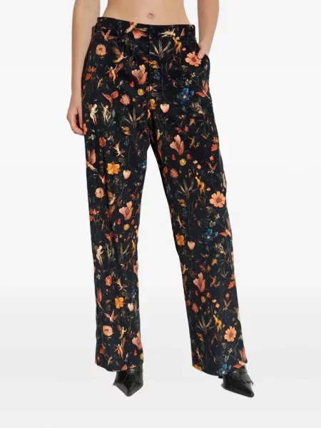 Pantaloni R13 de catifea cu model floral negru