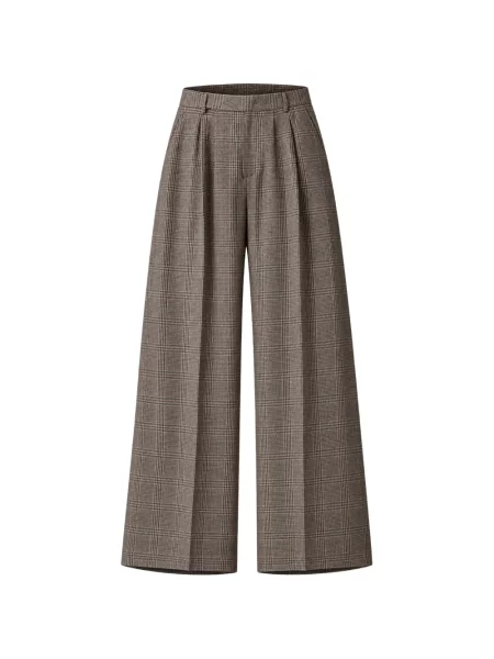 Pantaloni Le Sully Studio în carouri maro