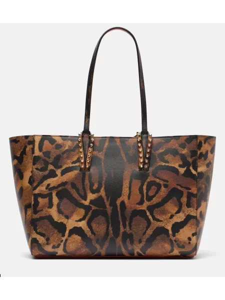 Shopperka Christian Louboutin skórzana z nadrukiem w panterkę brązowa