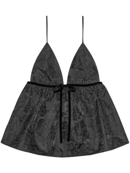Top Ganni cu model floral din jacard negru