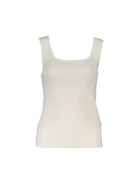 Lniany top Tommy Hilfiger na szerokie ramiączka biały