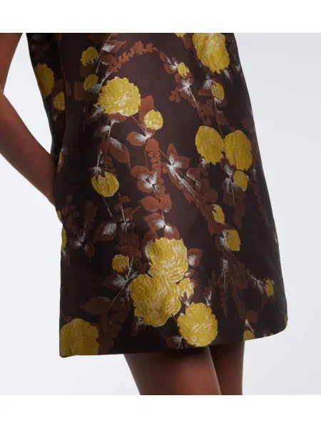 Rochie La Doublej cu model floral din jacard maro