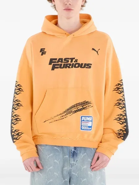 Hanorac cu glugă Puma cu imagine portocaliu