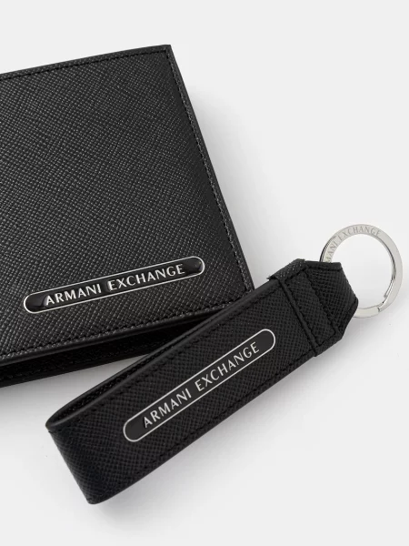Шкіряний гаманець + брелок Armani Exchange чорний
