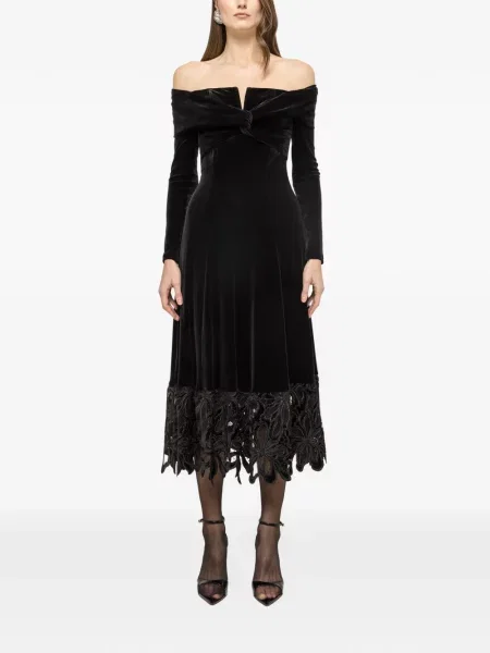 Rochie midi Nissa de catifea până la genunchi de costum negru