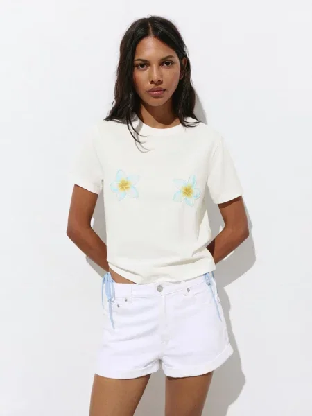Pull&Bear Tričko svetlomodrá / tmavožltá / šedobiela