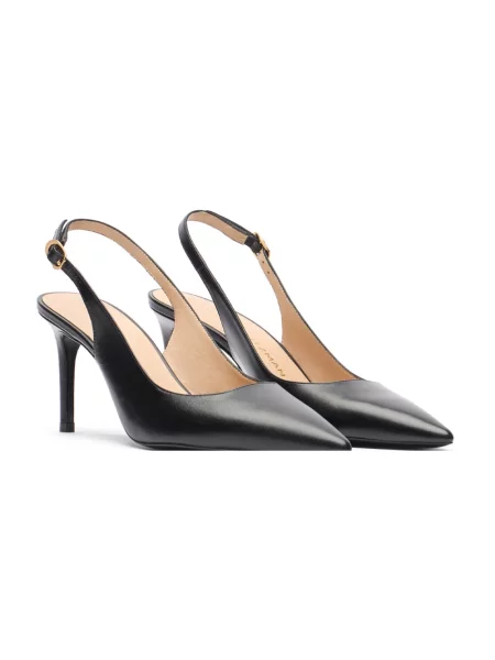Czółenka Stuart Weitzman skórzana z otwartą piętą czarna