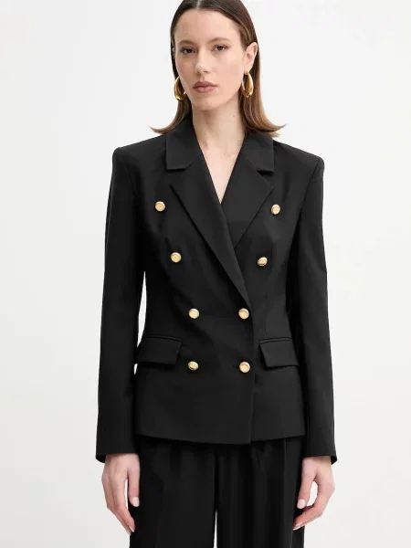 Сако с вълна Marciano Guess IRINA с двуредно закопчаване с изчистен дизайн черно