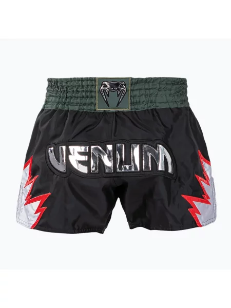 Pantaloni scurți de antrenament pentru bărbați Venum Inferno Muay Thai deep black/khaki negru