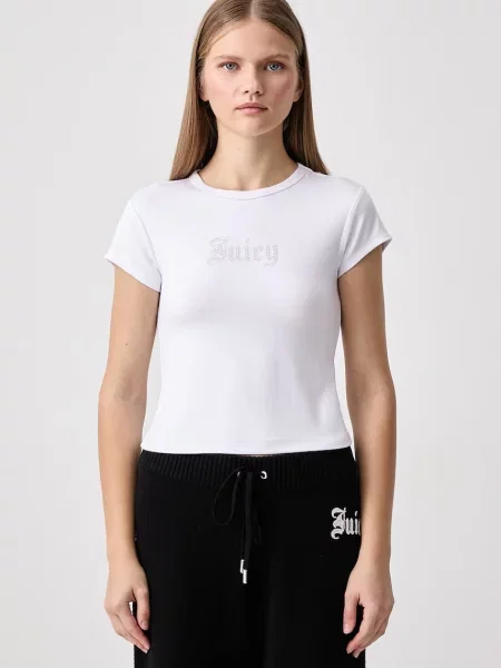 Juicy Couture T-shirt damski z wiskozą OLD GOTHIC JUICY BABY biała