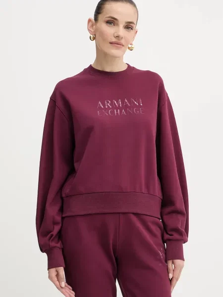 Armani Exchange bluza z nadrukiem bordowy