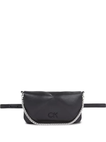 Kožni prošiven opasan remen Calvin Klein crna