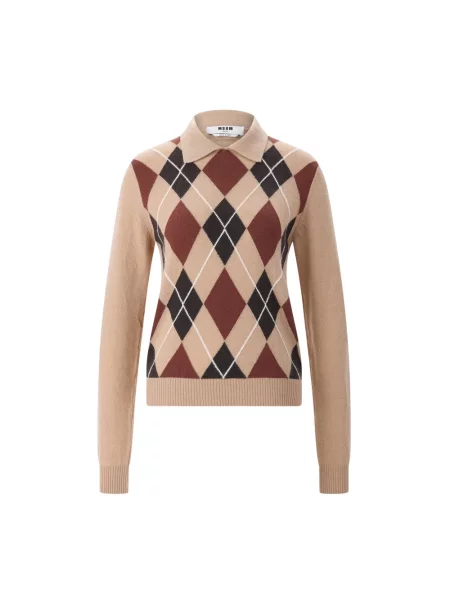 Sweter Msgm wełniany z okrągłym dekoltem brązowy