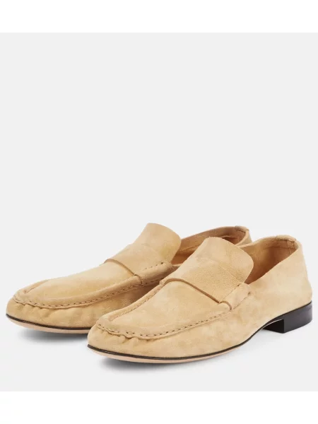 Pantofi loafer The Row din piele de căprioară bej