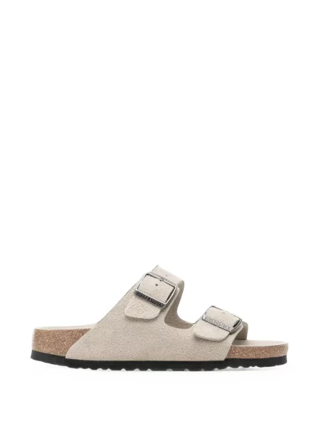 Papuci de casă Birkenstock din piele de căprioară alb