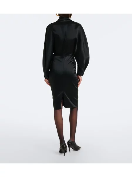 Rochie midi Khaite din satin drapată negru