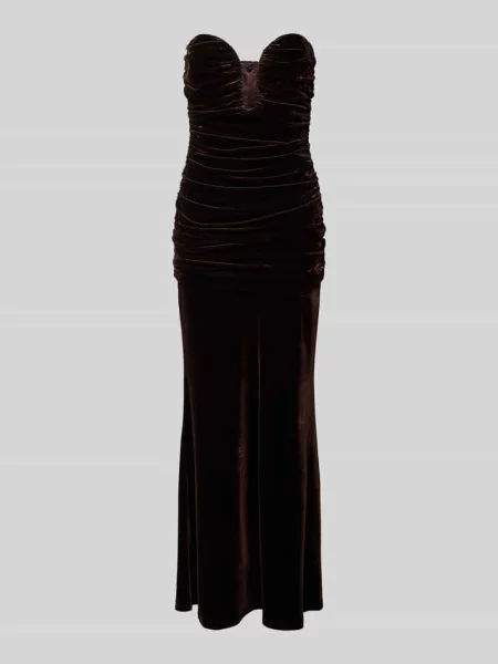 Sukienka wieczorowa z aksamitu z marszczeniami model ‘ELVIRA’ Bardot