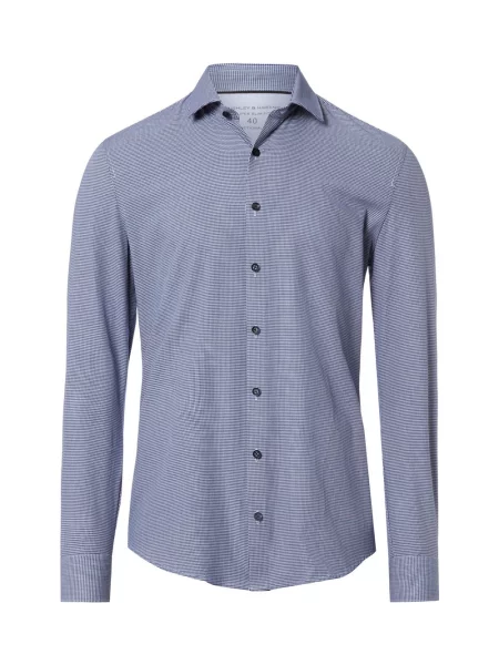 Finshley & Harding Koszula Mężczyźni Super Slim Fit niebieski|biały wzorzysty 35 biała