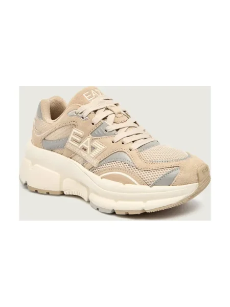 Sneakers cu adaos de piele bej