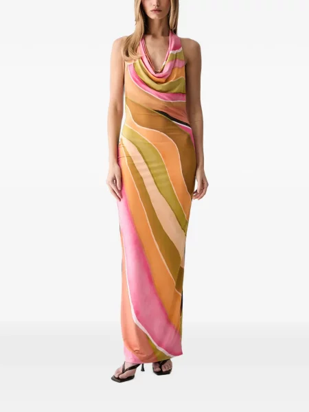 Rochie maxi Never Fully Dressed cu imagine cu imprimeu abstract portocaliu