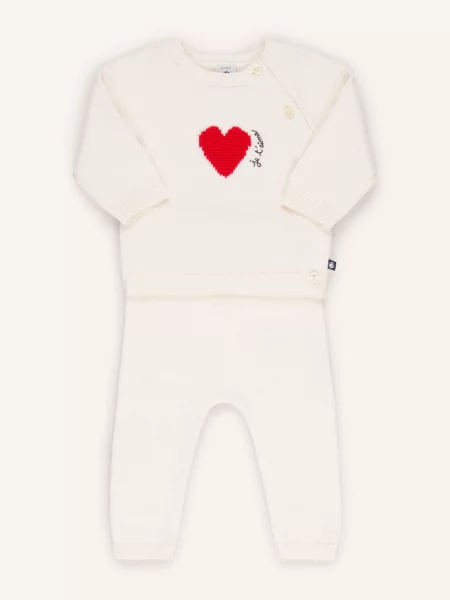Petit Bateau Zestaw: Sweter I Spodnie Z Dzianiny weiss czerwone