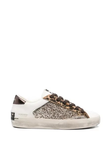 Sneakerși Crime London zdrențuiți cu model leopard alb