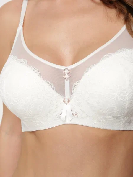 Sutien deschis la cu dantelă tip Full Cup cu cleme metalice și zirconii Mulani bej
