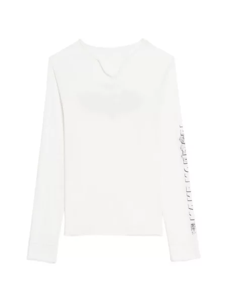 Lung tricou Zadig&voltaire cu guler henley alb