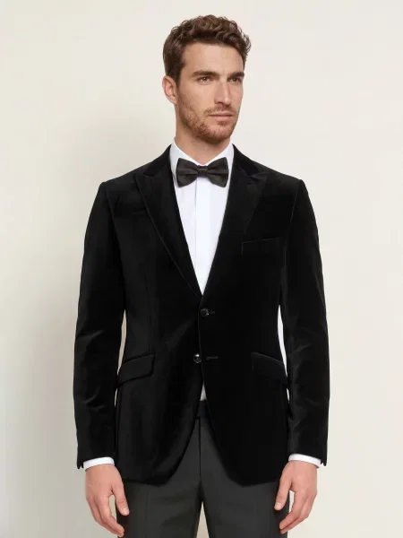 Wilvorst Sametové Sako Regular Fit schwarz
