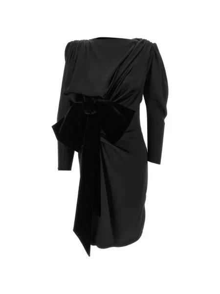 Sametové drapované midi šaty Balmain s mašlí černé