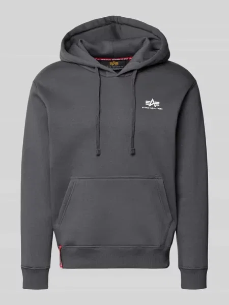 Bluza z kapturem z logo i kieszenią kangurką Alpha Industries szara