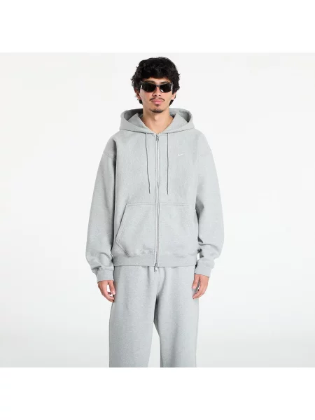 Суитшърт Nike Solo Swoosh Full-Zip Fleece Hoodie Dk Grey Heather/ Lt Smoke Grey/ White L бяло