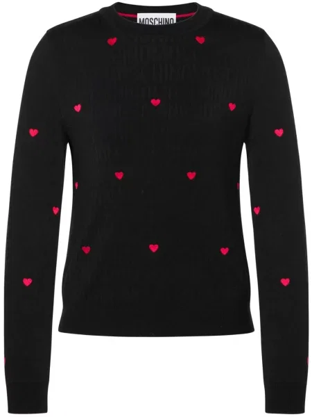 Pulover Moschino cu broderie cu motiv cu inimi negru