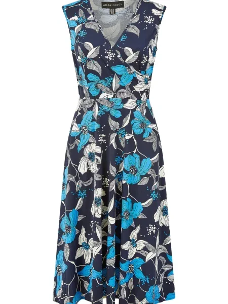 Mela London Rochie albastru / bleumarin alb