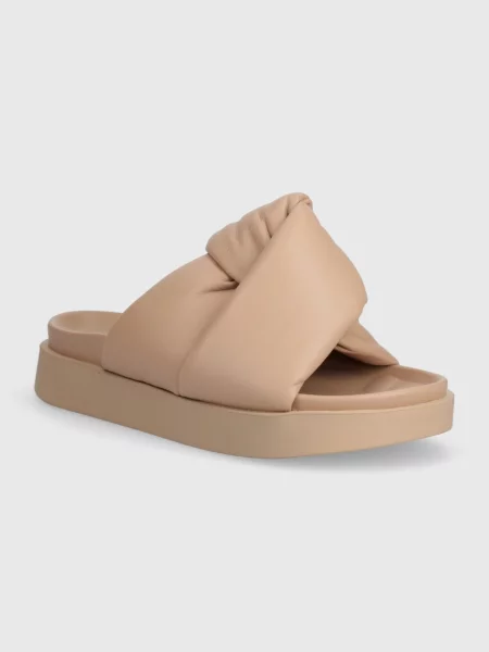 Кожени чехли Inuikii Soft Crossed бежово с платформа