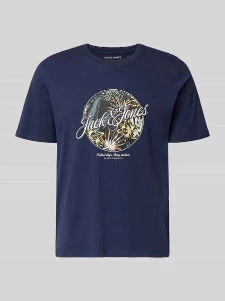 T-shirt z okrągłym dekoltem model HONOLULU' Jack & Jones granatowa