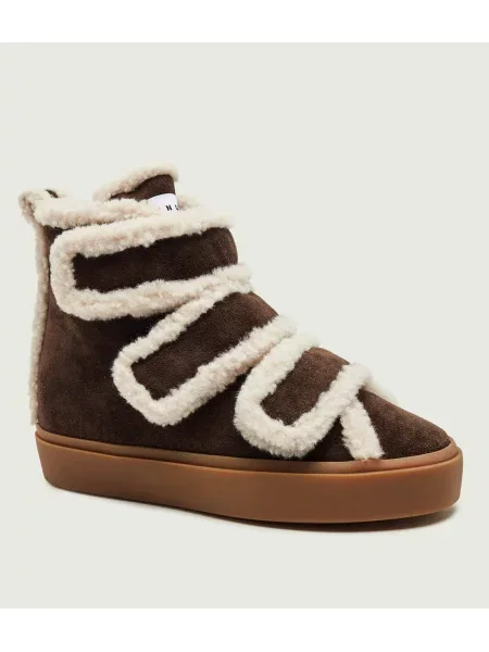 INUIKII Căptușite botine cu platformă Velcro Wedge | piele întoarsă | shearling cu adaos de lână maro