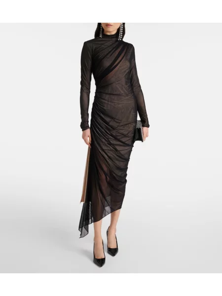 Rochie midi Mugler plasă până la genunchi de costum negru