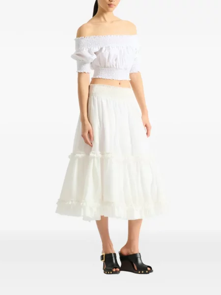 Top Balmain din poplin cu umerii deschiși alb