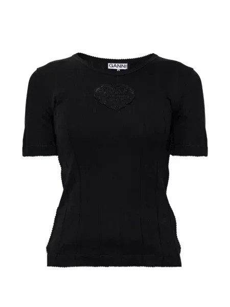Tricou Ganni cu motiv cu inimi negru