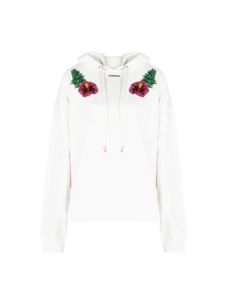 Bluza z kapturem Pinko z cekinami biała