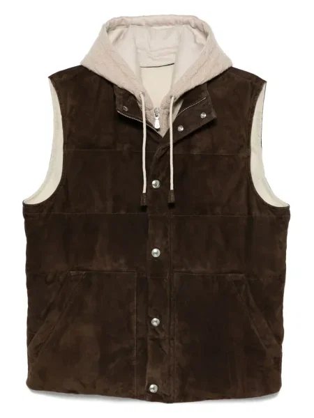 Semišová prošívaná vesta Eleventy hnědá