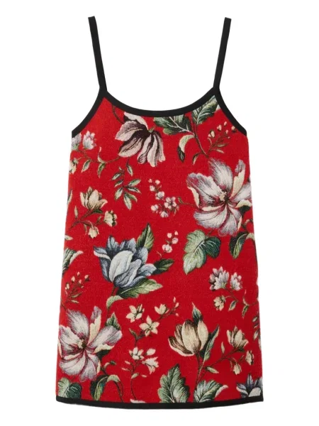 Rochie La Doublej cu model floral din jacard de costum roșu