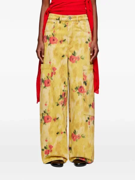 Pantaloni Ganni cu model floral galben