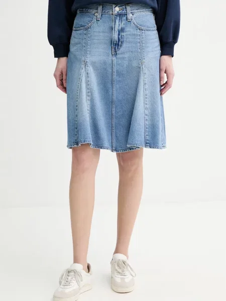 Levi's fustă jeans GODET KNEE LENGTH albastru
