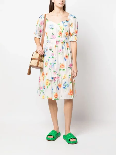 Gėlėta raštuota midi suknelė Boutique Moschino iki kelių balta