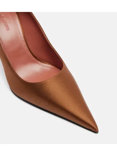 Pantofi cu toc Amina Muaddi din satin maro