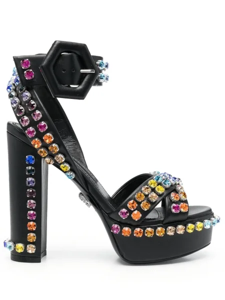 Sandale Philipp Plein cu platformă de cristal negru