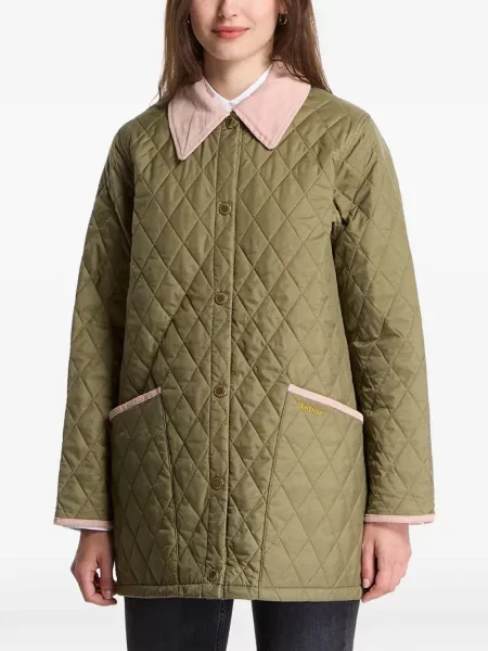 Apykaklė dygsniuotas striukė Barbour kordinis velvetas žalia