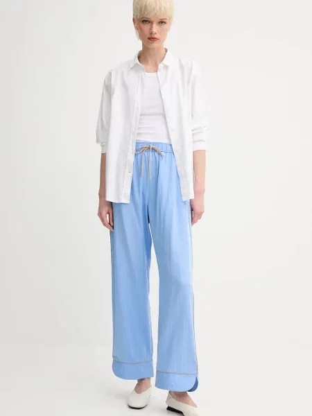 Штани з домішкою льону MUNTHE UKAVA прямі висока посадка